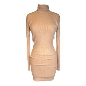 Winter Night Out Nasty Gal Ribbed Roll Neck Mini Dress Oatmeal Sweater US 4 NWT